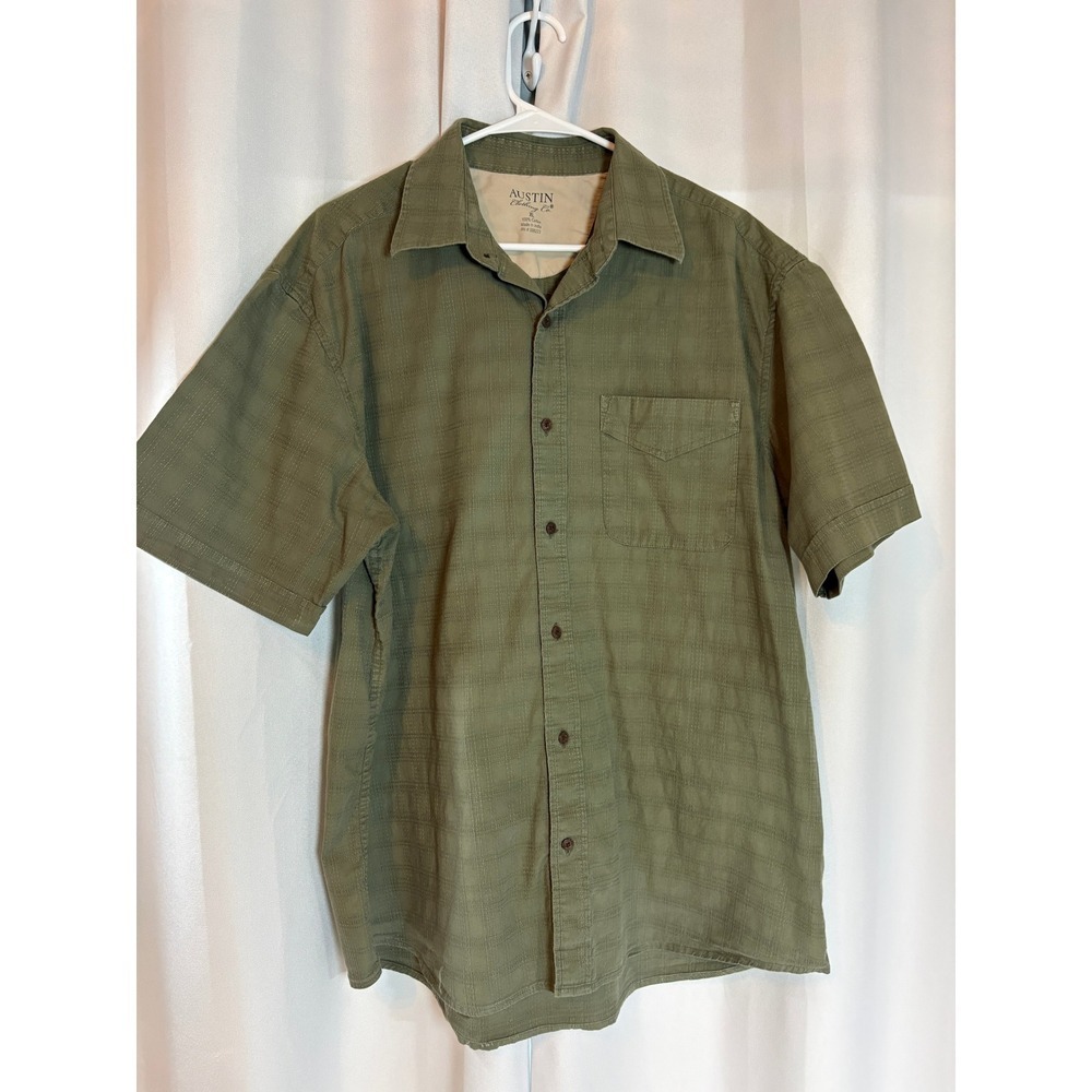 Austin Clothing Co Mens XL Olive Green Textured Plaid Cotton Shirt MC0035